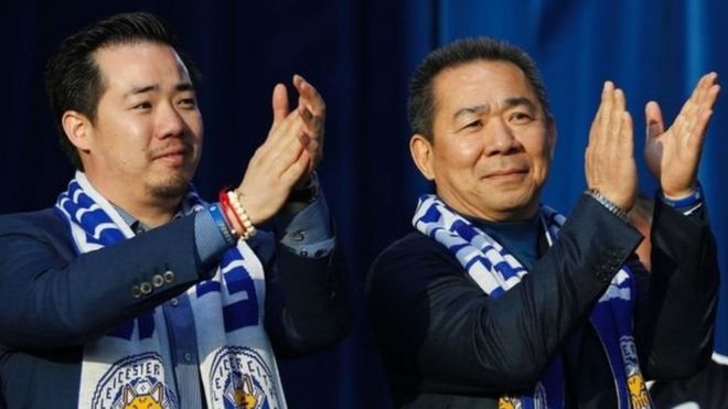 Wamiliki wa klabu ya Leicester City nchini Uingereza Vichai Srivaddhanaprabha na mwanawe Aiyawatt