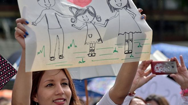 Mujer protesta a favor de la familia tradicional en Colombia