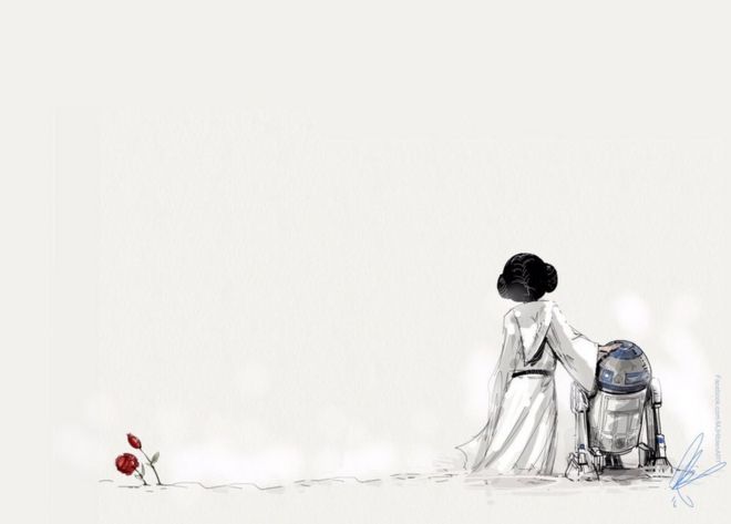 Иллюстрация принцессы Леи и R2D2 уходить