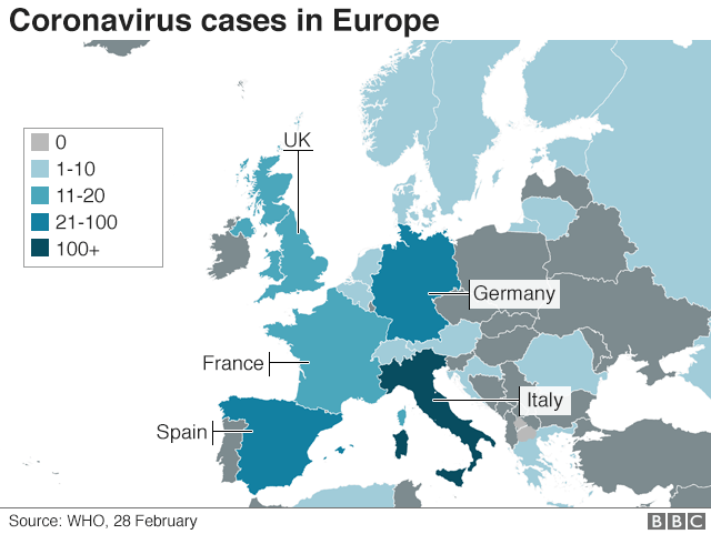 Map showing the worst-affected areas of Europe