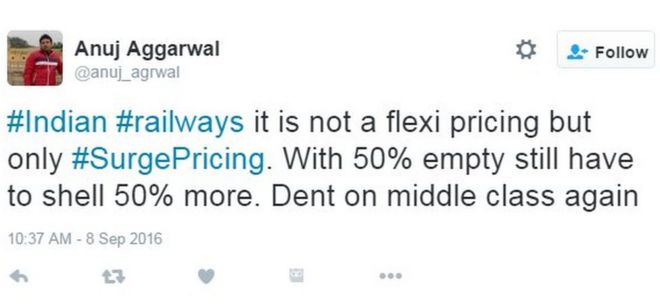 #Indian #railways это не гибкая цена, а только #SurgePricing. При 50% пустоте все равно придется накрывать еще 50%. Опять на средний класс снова