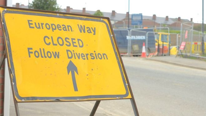 European Way, road closed sign