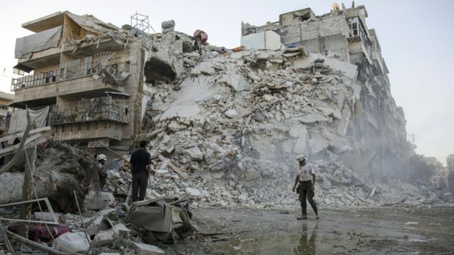 Разбомбленные руины в Алеппо, октябрь 2016 года