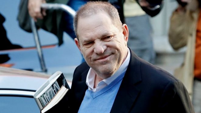 Harvey Weinstein arrives at the police station in New York