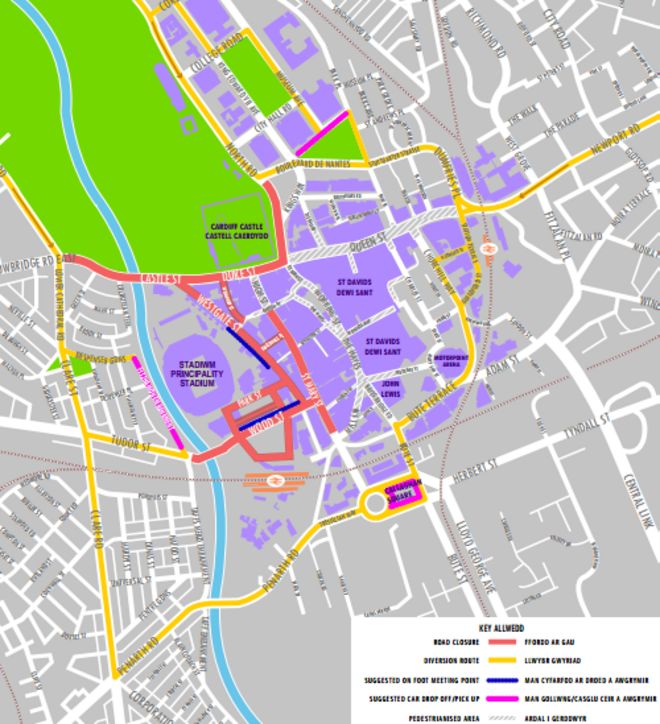 Карта закрытия дорог в Кардиффе для концертов Эда Ширана