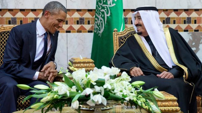 Президент США Барак Обама встретился с королем Салманом в Эр-Рияде, Саудовская Аравия (27 января 2015 года)