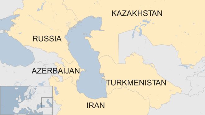 Карта Каспийского моря и пяти приграничных государств