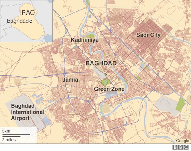 Карта Багдада с указанием мест расположения Садр Сити, Джамии и Кадхимии