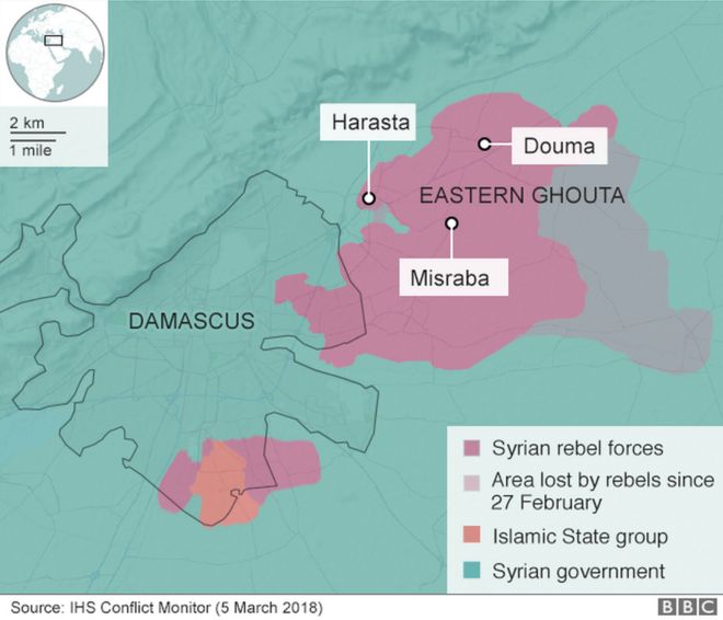Карта с изображением восточной Гуты, Сирия