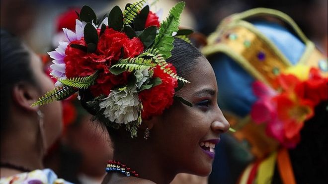 A woman dances the Congo dance as part of the II Devils Festival in Panama City.