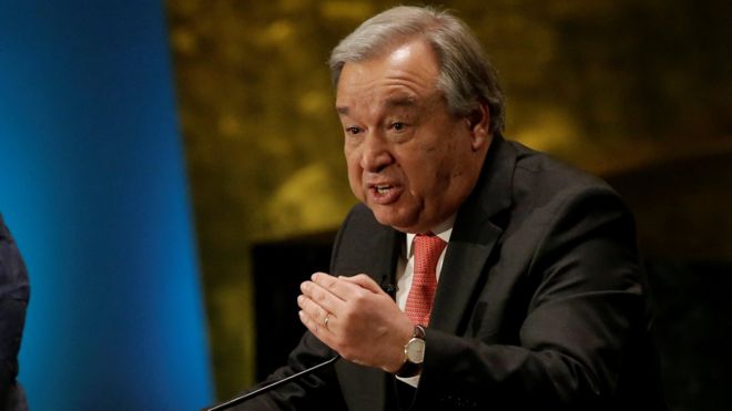Antonio Guterres speaks during a debate in the United Nations General Assembly on 12 July 2016
