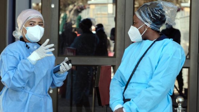 Staff outside Gauteng field hospital