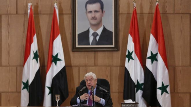 Syrian Foreign Minister Walid al-Moallem speaks during a press conference in Damascus, Syria, 08 May 2017