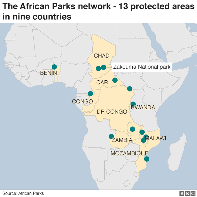 Карта сети африканских парков