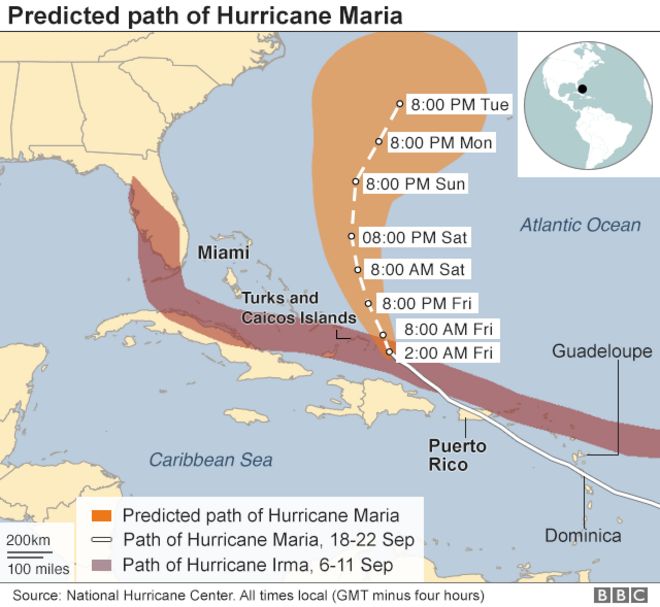 Прогнозируемый путь урагана Мария