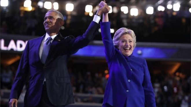 President Barack Obama and Democratic presidential nominee Hillary Clinton appear together at the Democratic convention