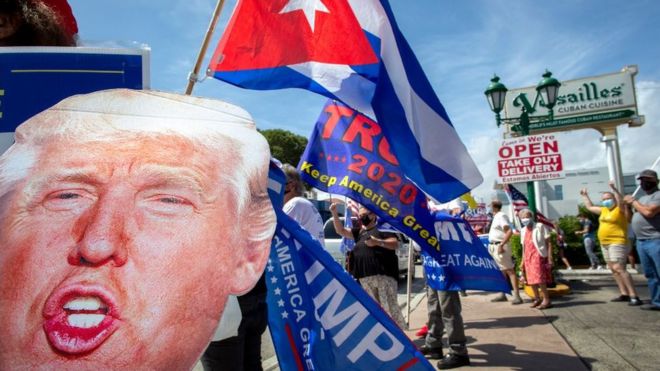 Una concentración a favor al presidente Trump en La Pequeña Habana, Miami.