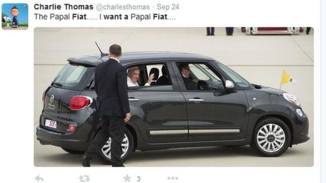 Твит @charlesthomas: я хочу папский Fiat