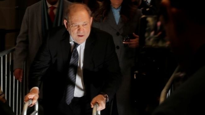 Harvey Weinstein leaves Manhattan Criminal Court on 22 January