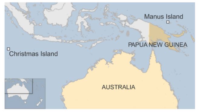 Карта Манус по отношению к Австралии