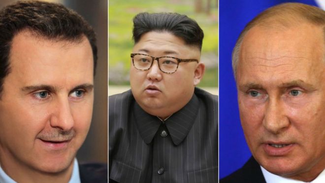 Асад (L), Ким (C) и Путин (R)
