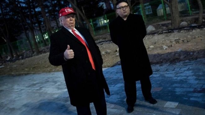 Men impersonating Trump and Kim