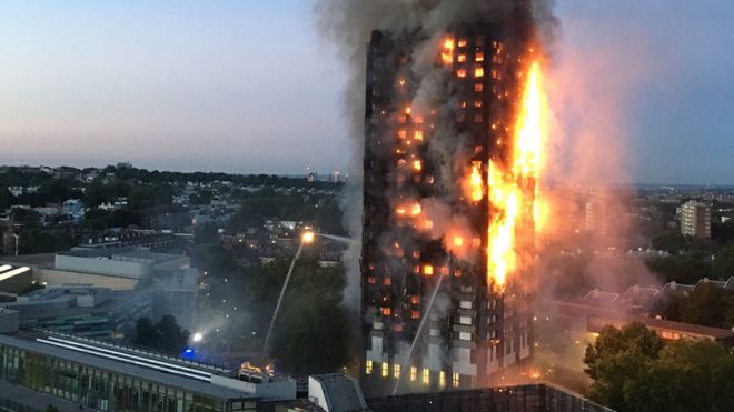 Grenfell Tower in the early hours of 14 June