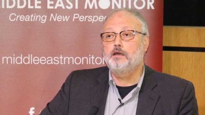 Saudi dissident Jamal Khashoggi speaks at an event hosted by Middle East Monitor in London Britain