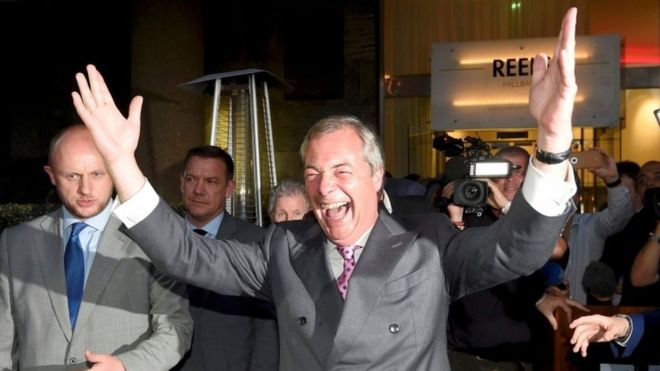 Nigel Farage celebrates EU referendum campaign win