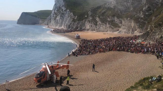 Helicopter landing on the beach