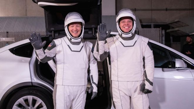 Hurley (L) and Behnken in their flight suits