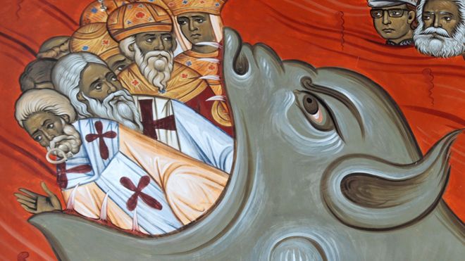 Fresco en una iglesia de Montenegro muestra a un grupo de "pecadores" siendo devorados por el infierno.