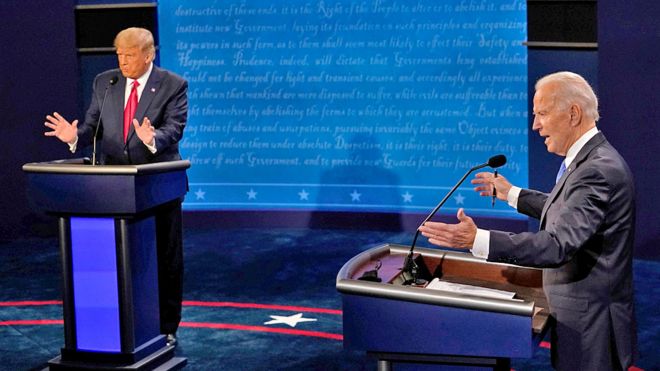 جو بايدن ودونالد ترامب خلال المناظرة