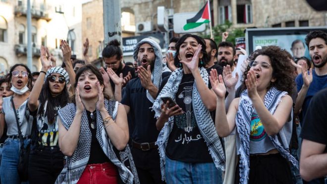 Huelga palestina en Haifa.