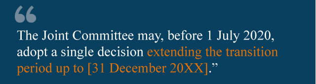 Несмотря на статью 126, Объединенный комитет может до 1 июля 2020 года принять одно решение о продлении переходного периода до [31 декабря 20XX года].