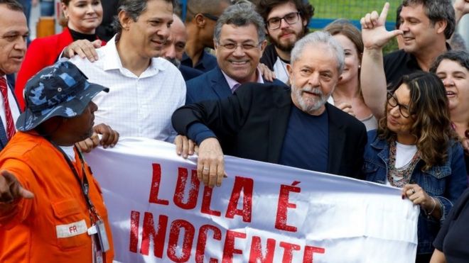 Lula was greeted by supporters upon release