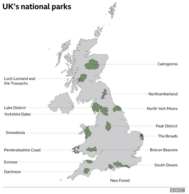 карта национальных парков Великобритании