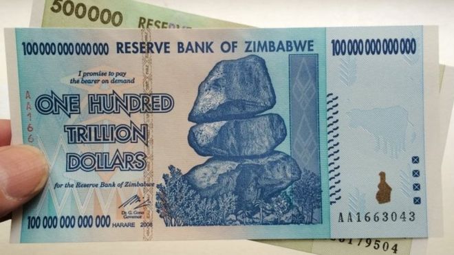 Зимбабве 100 триллионов и 500 тысяч долларовых банкнот (2015)