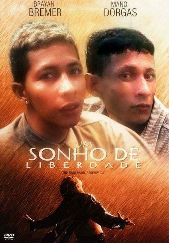 Киноплакат «Побег из Шоушенка» (португальское название «Ум Сонхо де Либердаде»), созданный для того, чтобы выглядеть как звезды Брайана Бремера