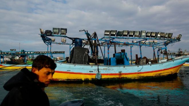 Palestinian boat by Gaza City February 2018