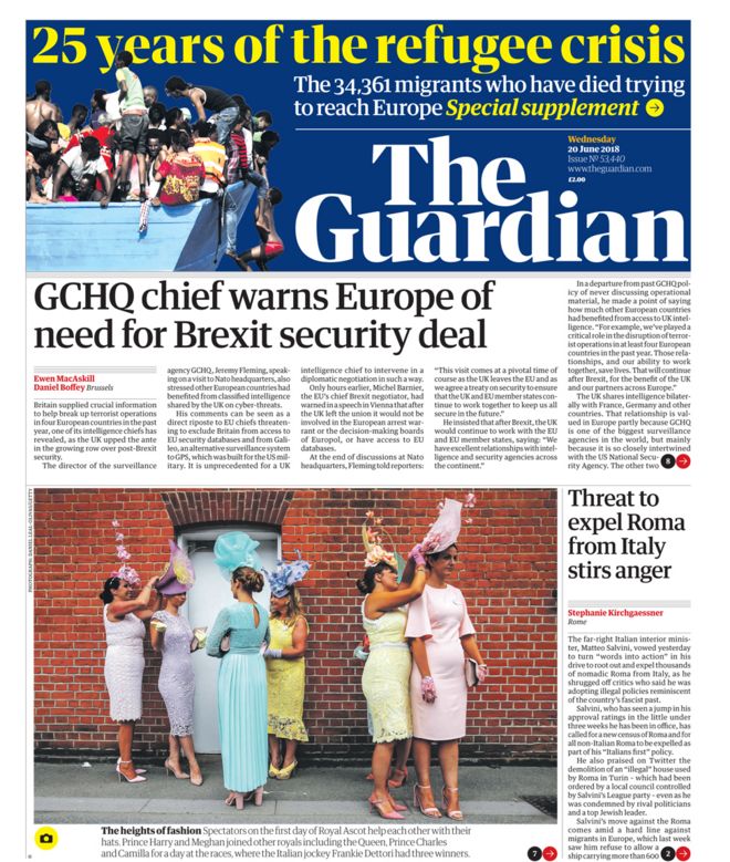 Guardian front page - 20/06/18