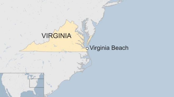 Карта, на которой изображены Вирджиния и Вирджиния-Бич