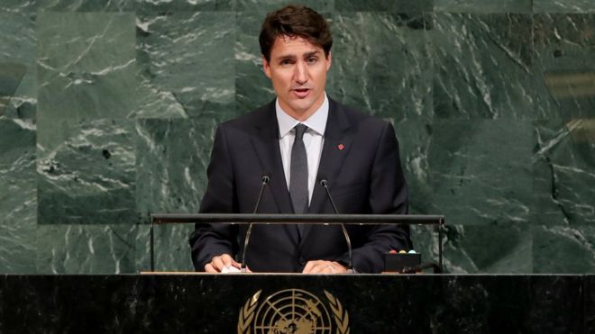 Canadian Prime Minister Justin Trudeau speaks at the UN general assembly