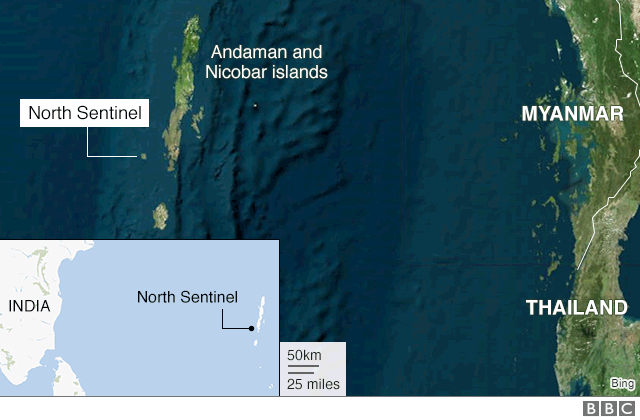 Карта, показывающая Андаманские и Никобарские острова, включая Северный Сентинел