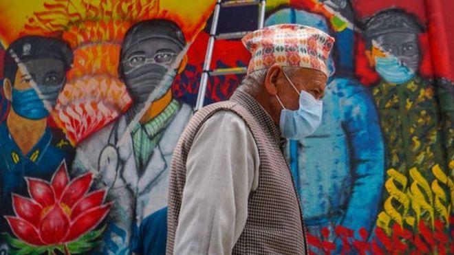 Graffiti wall dedicated to frontline workers in Nepal's capital Kathmandu