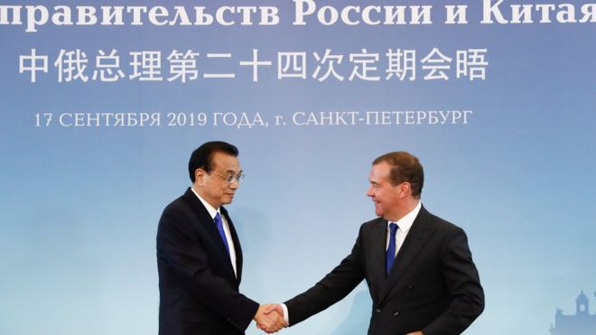 中国总理李克强与俄罗斯总理梅德韦杰夫