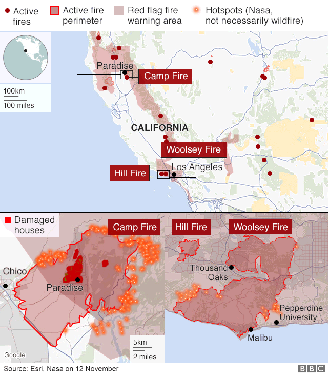 Карта, показывающая, где пожары