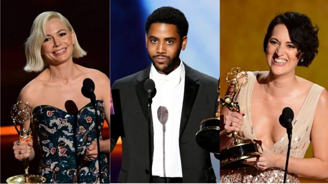 Michelle Williams, Jharrel Jerome y Phoebe Waller-Bridge, todos ganadores de la edición 71 de los Emmy.