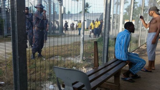 An image taken by a refugee that shows PNG authorities and detainees inside Manus island detention centre