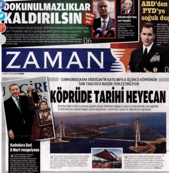 титульный лист воскресного издания турецкой газеты Zaman - 6 марта 2016 года
